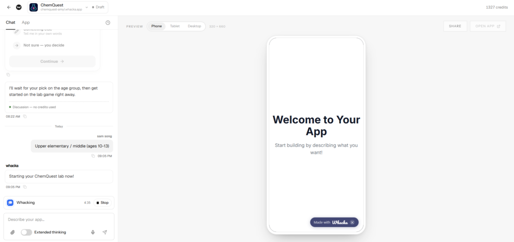 Whacka is a mobile-first AI app builder.